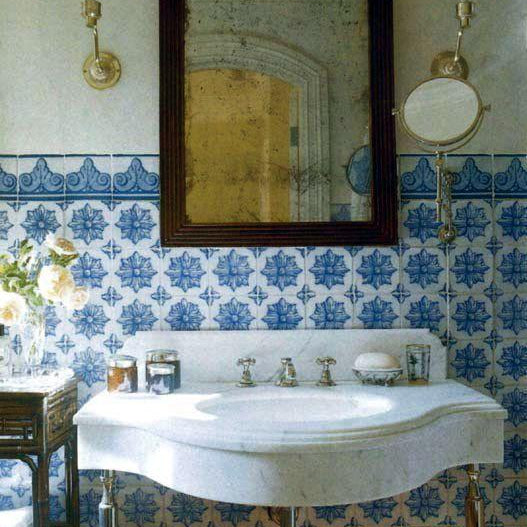 Blue & White Painted Tile
