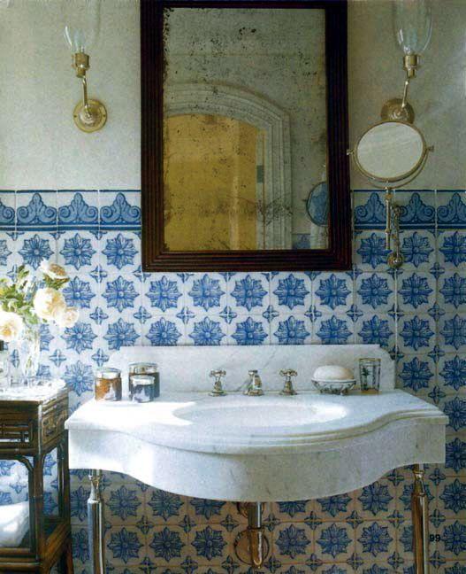 Blue & White Painted Tile