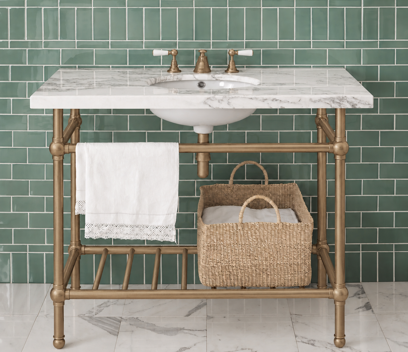 Gotham Washstand with Metal Shelf Extra Wide Single