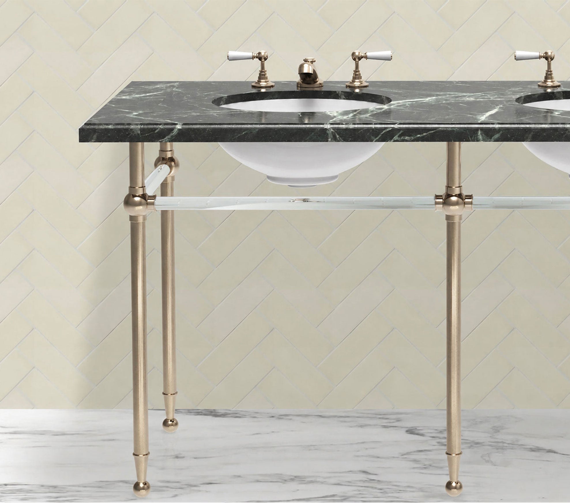 Hanbury Washstand With Glass Rails Double 5-Leg