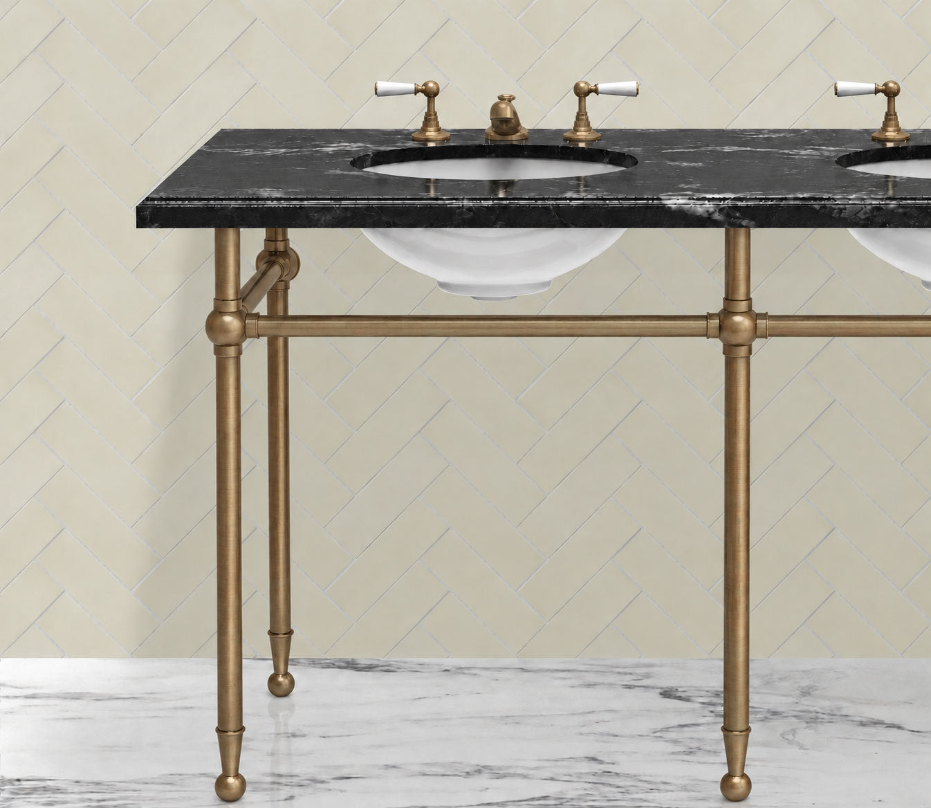 Hanbury Washstand With Metal Rails Double 5-Leg