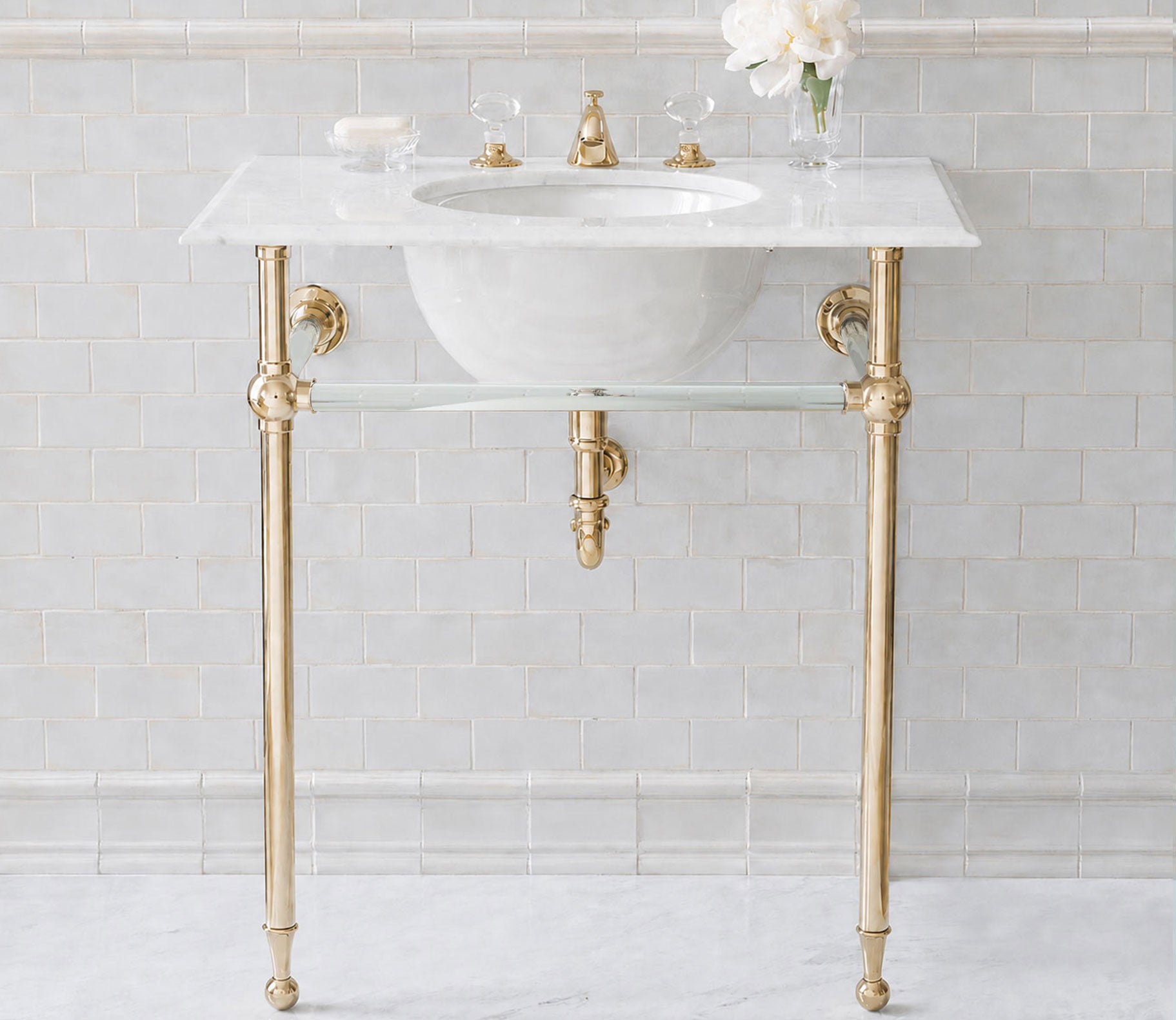 Hanbury Washstand With Glass Rails Single 2-Leg