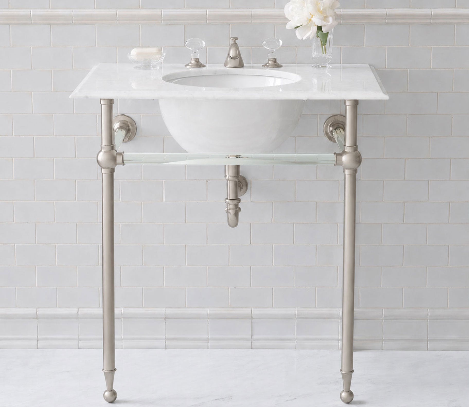 Hanbury Washstand With Glass Rails Single 2-Leg