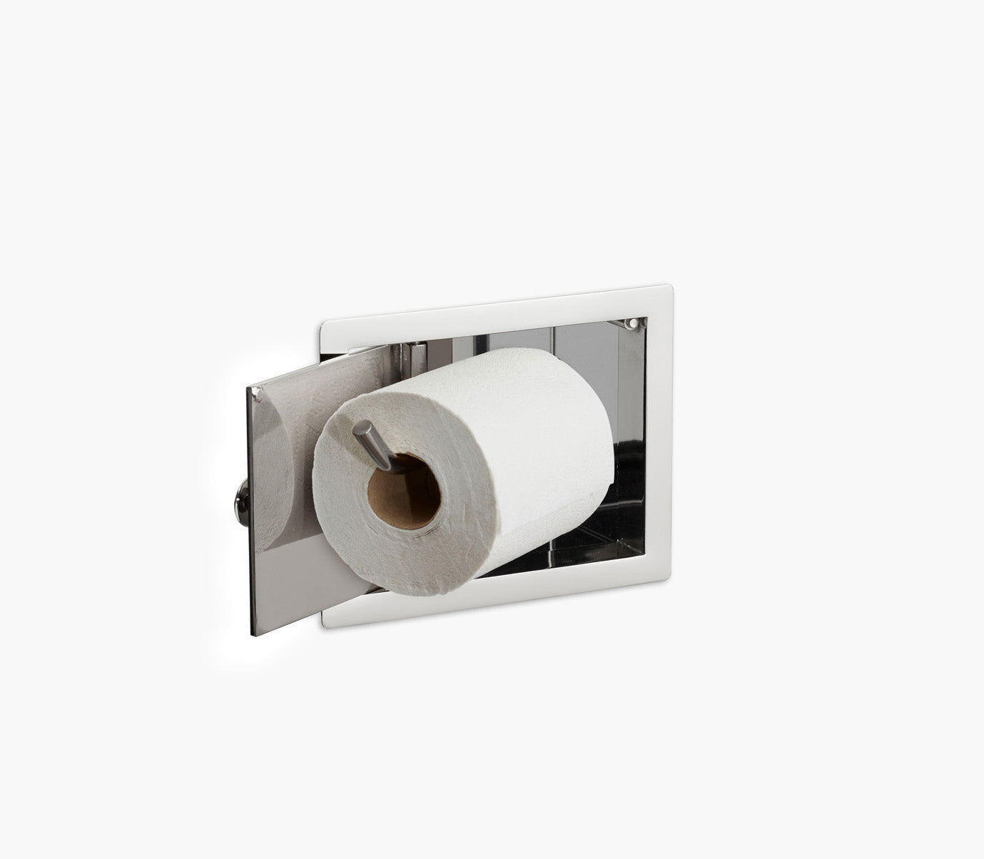 Wall Recessed Toilet Paper Holder II Large - Open Right. Hinge on Left