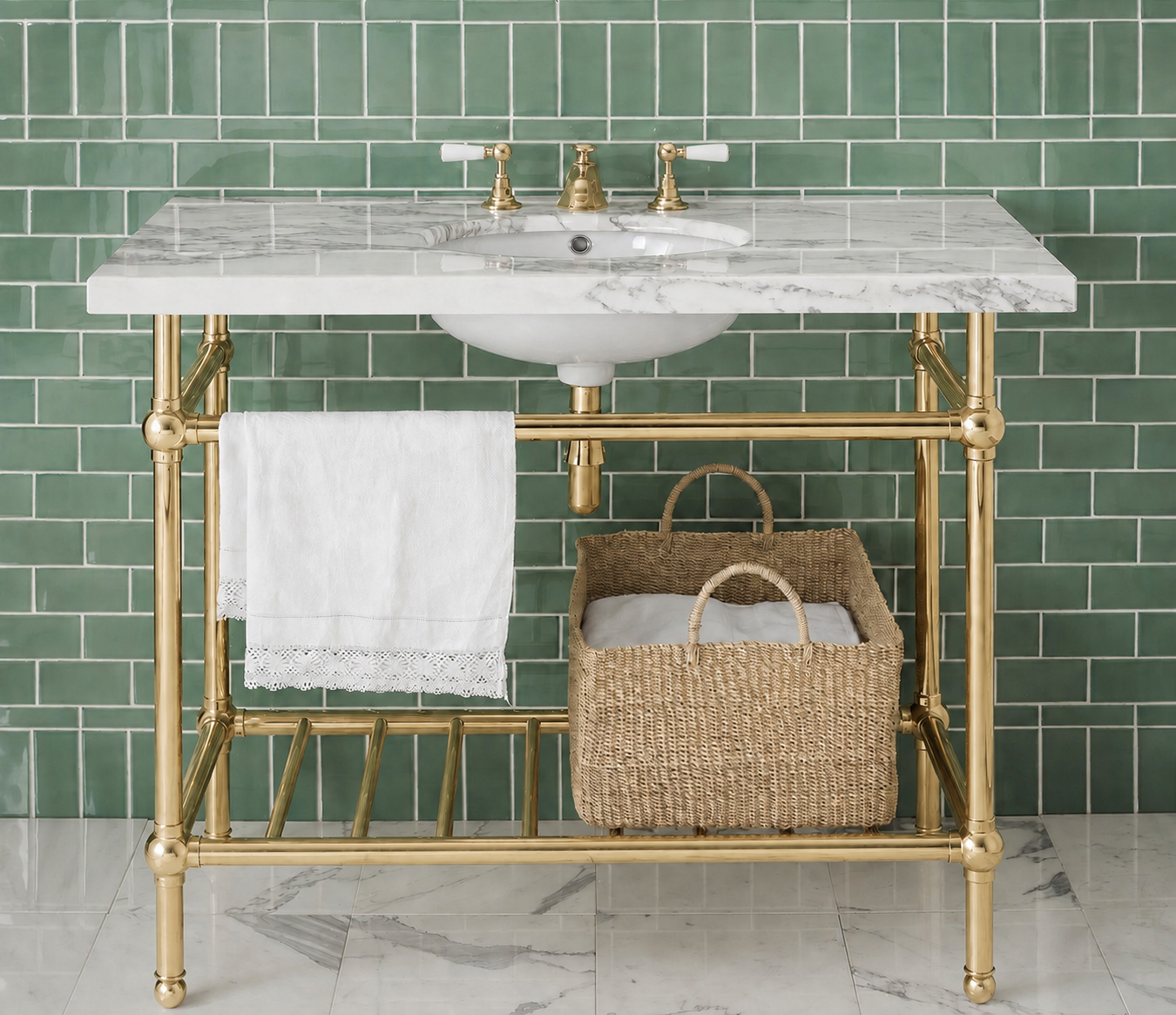 Gotham Washstand with Metal Shelf Extra Wide Single