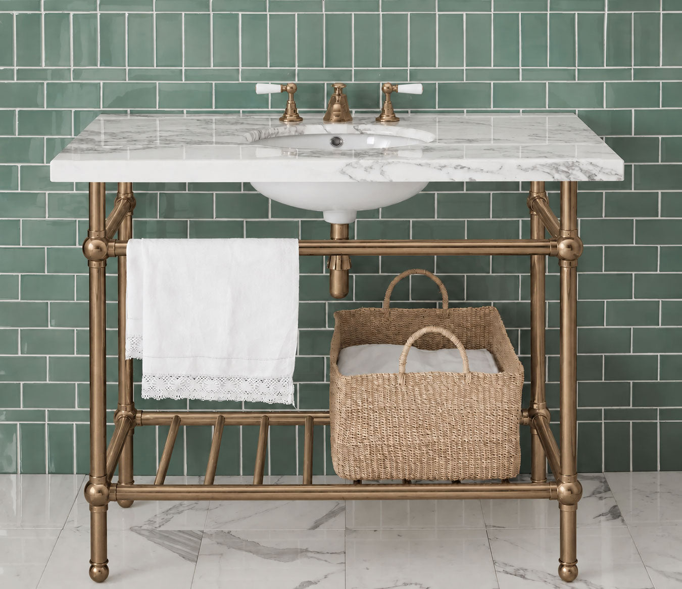 Gotham Washstand with Metal Shelf Extra Wide Single