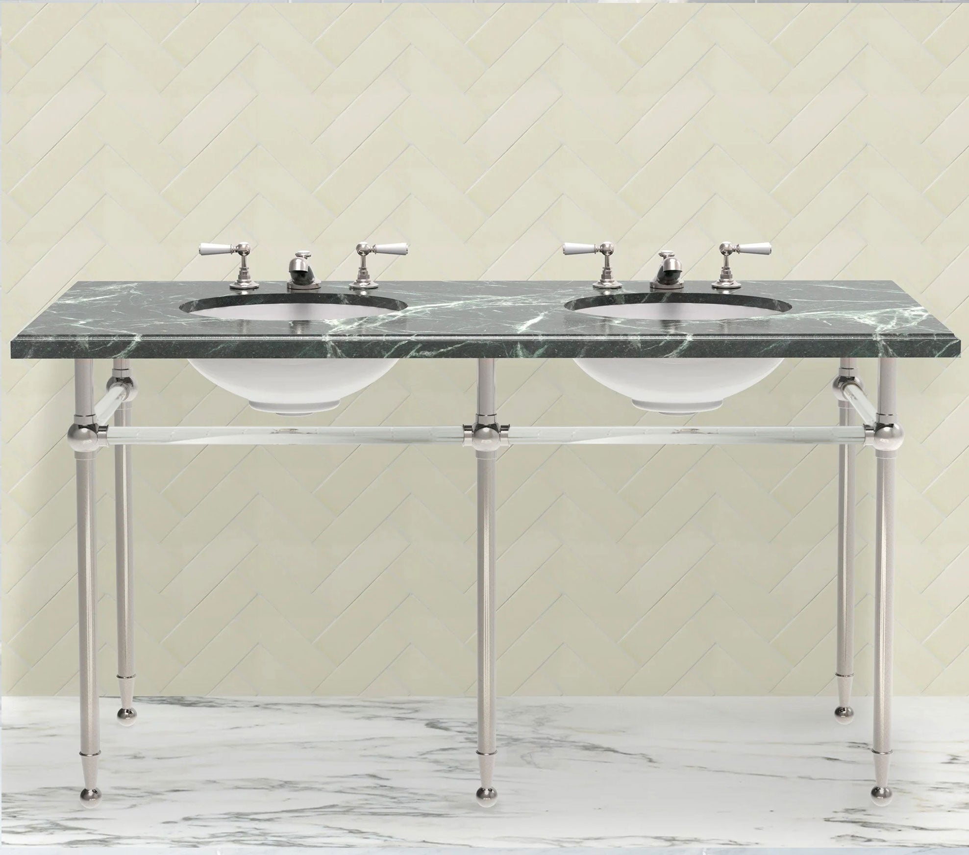 Hanbury Washstand With Glass Rails Double 5-Leg Product Image 2