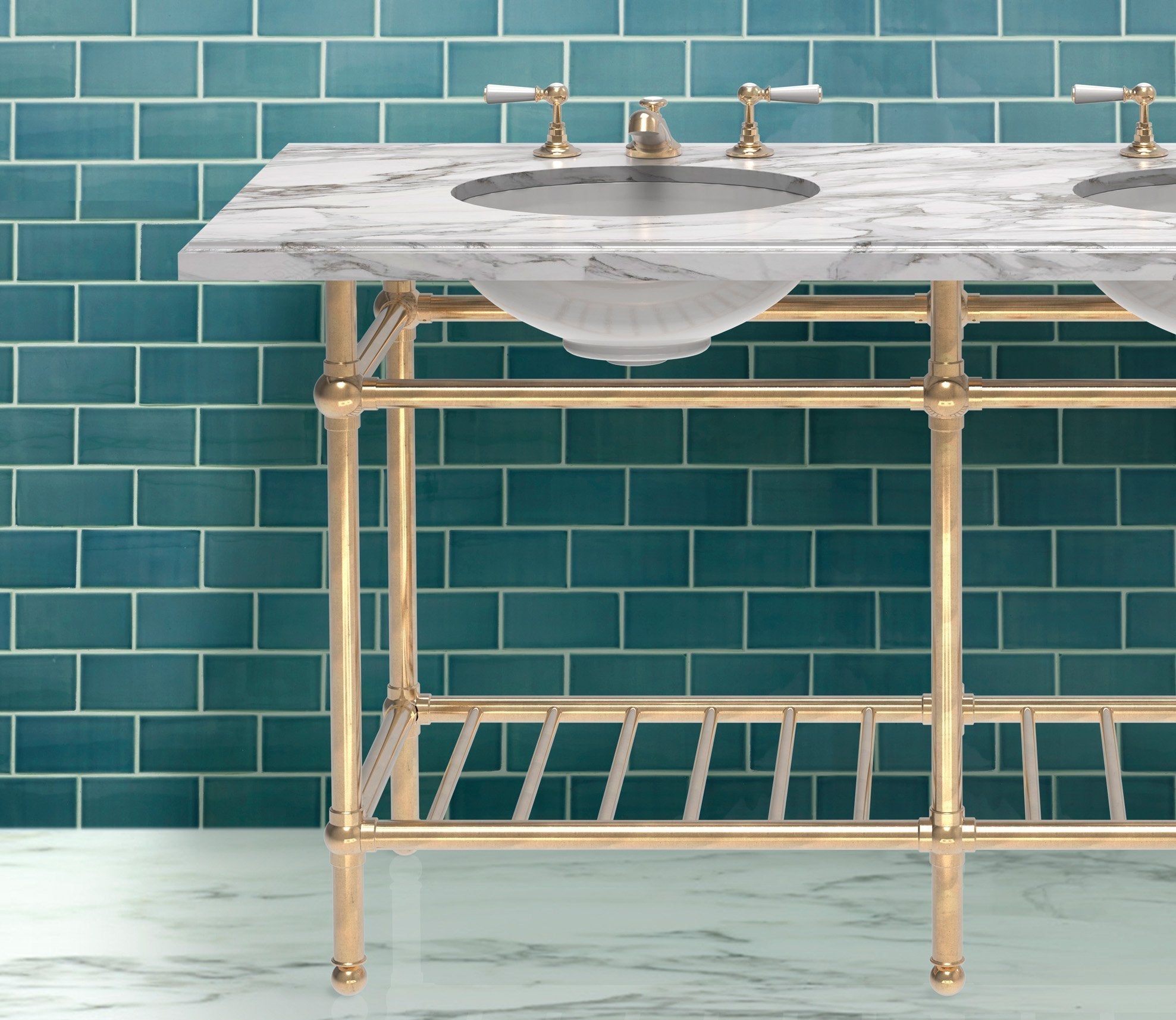 Gotham Washstand with Metal Shelf Double