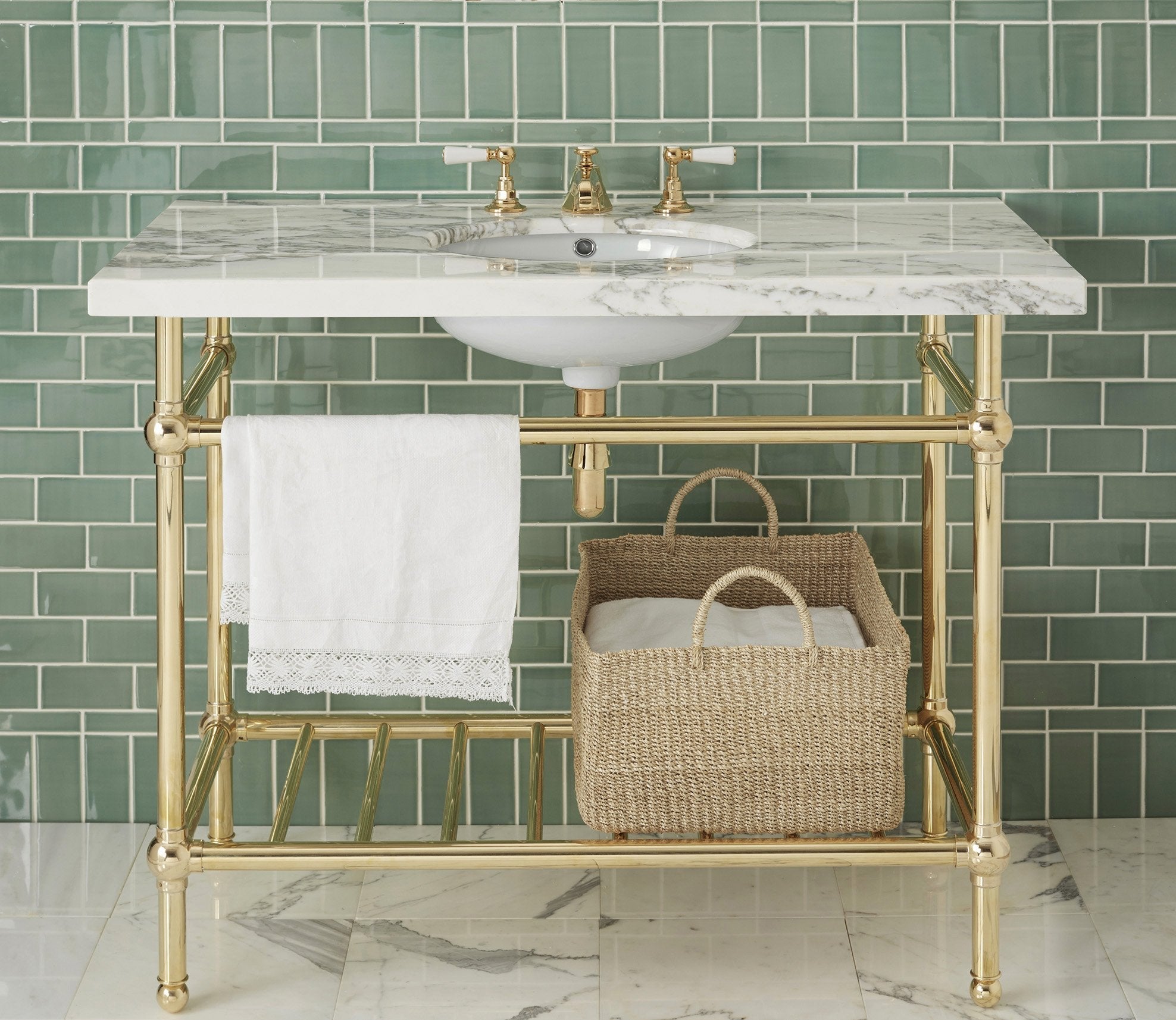 Gotham Washstand with Metal Shelf Extra Wide Single