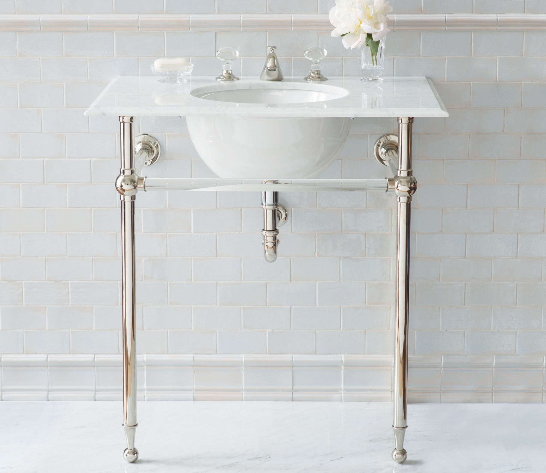 Hanbury Washstand With Glass Rails Single 2-Leg