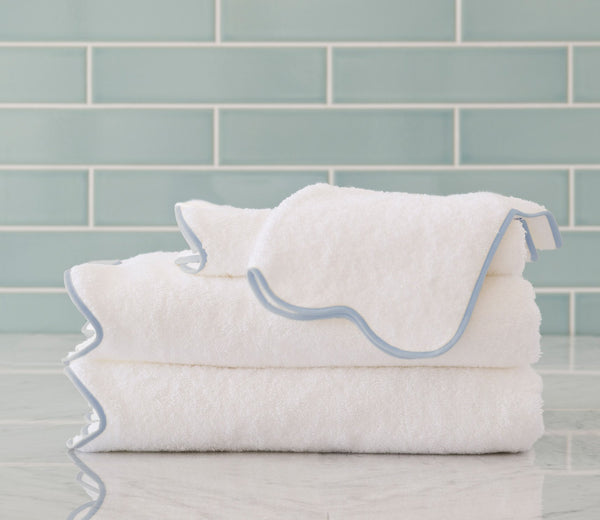 scallop bath towels with custom trim